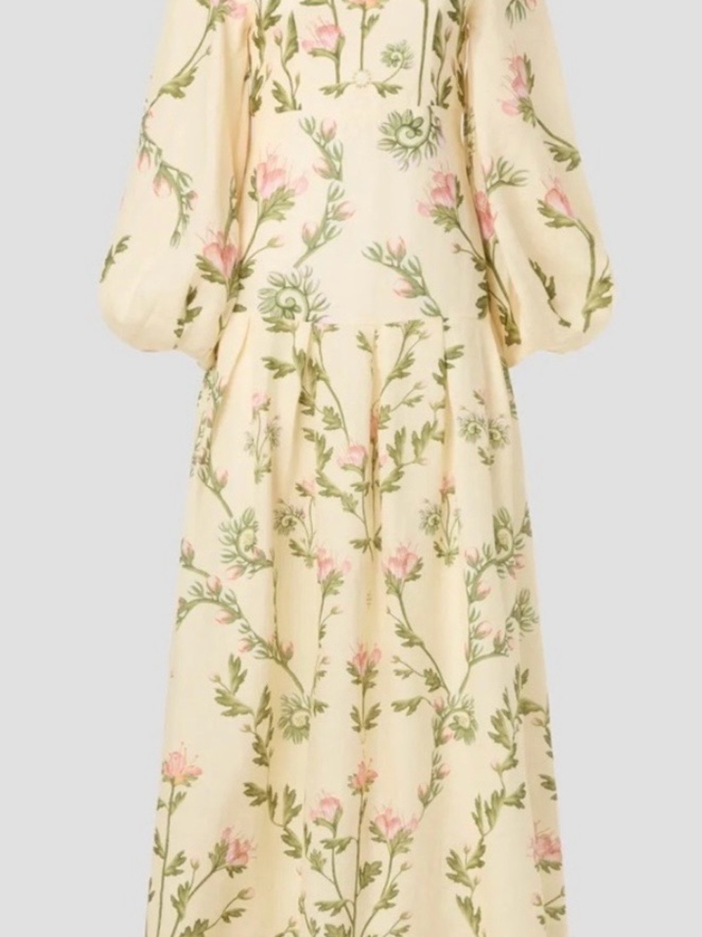 Agua by Agua Bendita Cream Floral Maxi Dress with Pink and Green Embroidery